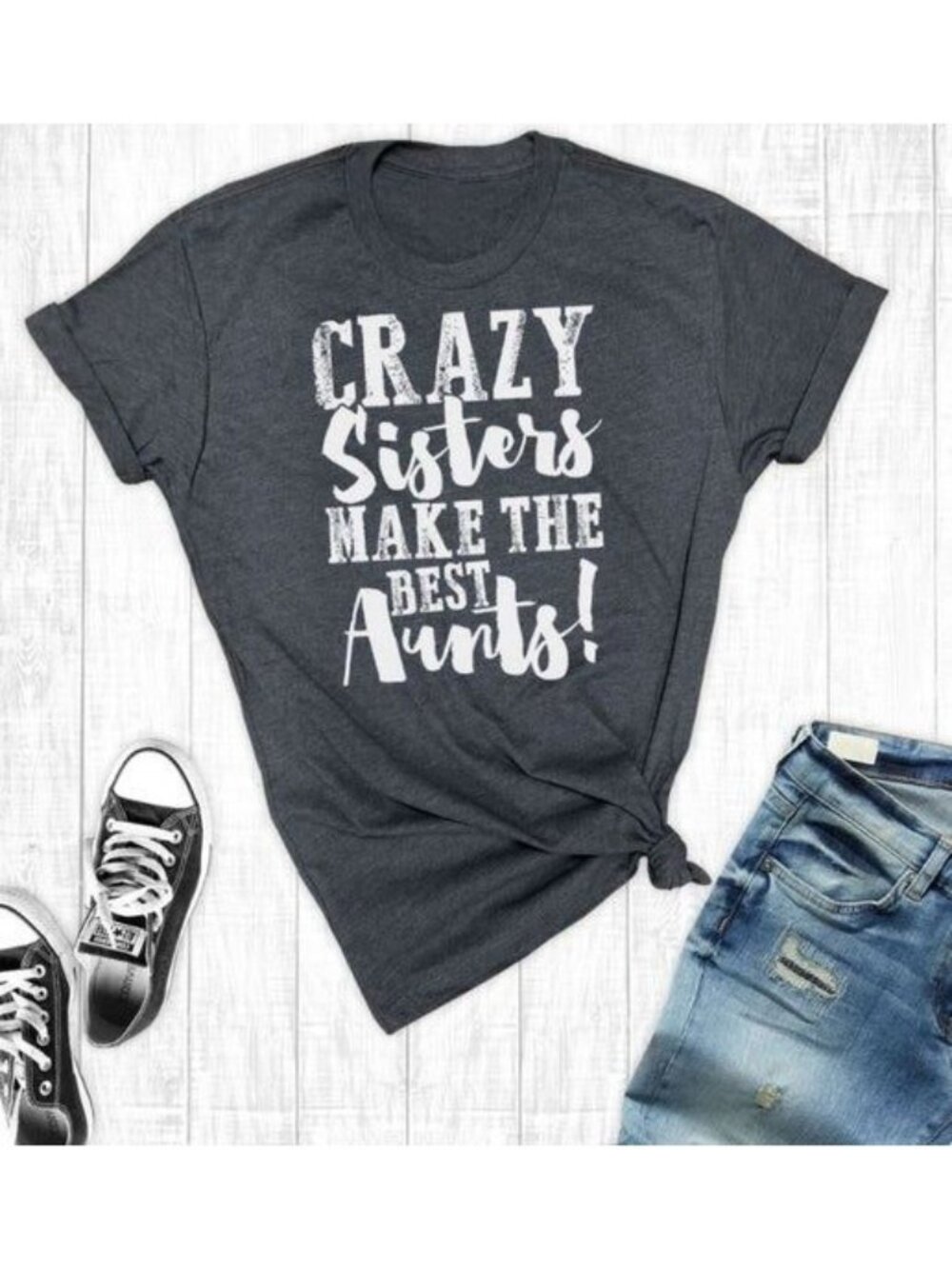 Crazy Sisters Make The Best Aunts Charcoal Graphic Tee 2XL